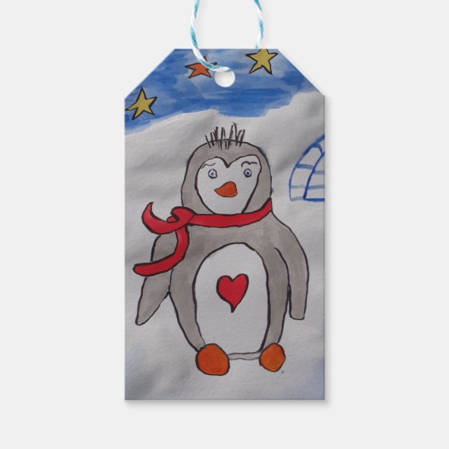 Winterschneepinguin Geschenkanhänger (Vorderseite)