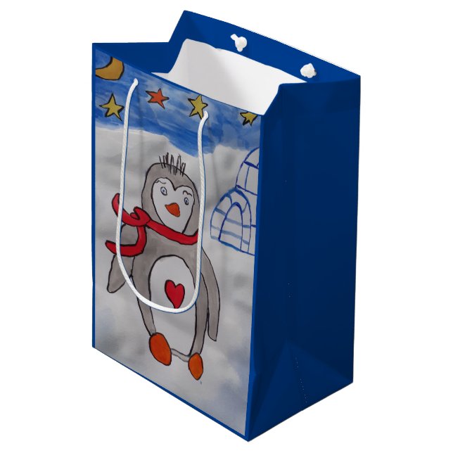 Winterschneepinguin Mittlere Geschenktüte (Vorderseite Schrägansicht)