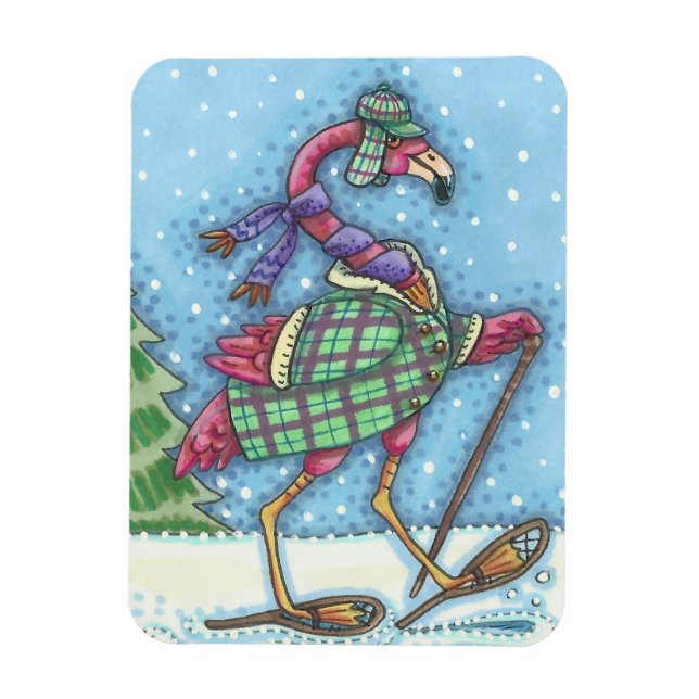 WINTERSCHNEESCHUHE PINK FLAMINGO MAGNET (Vertikal)
