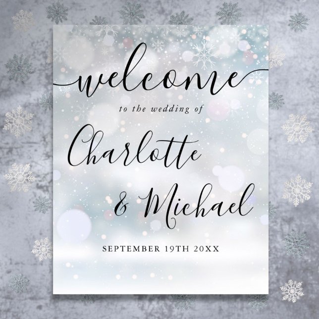Winterschneesignatur Begrüßungszeichen Poster (Winter Snow Signature Script Wedding Welcome Sign)