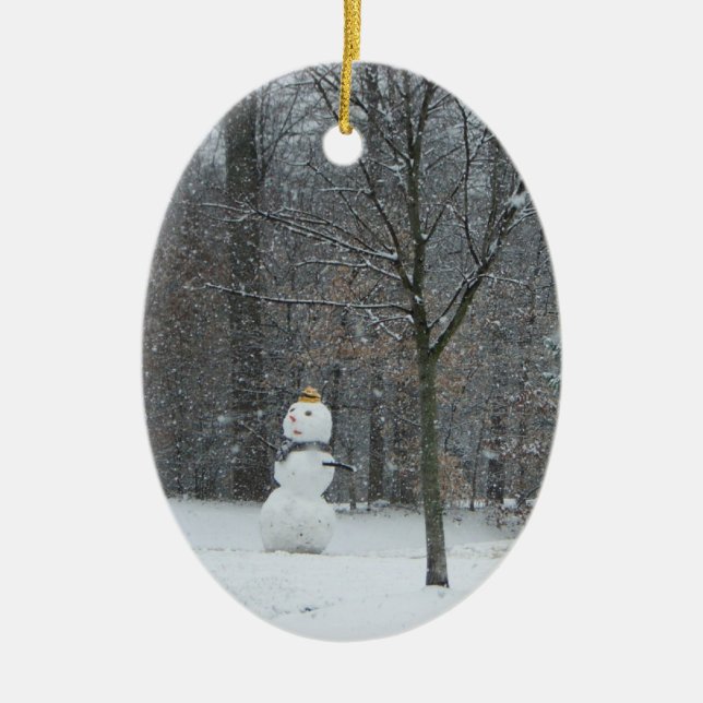 Winterschneeszene der Nachbarin Keramik Ornament (Vorne)
