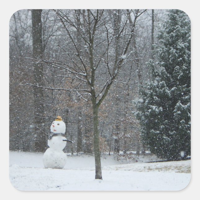 Winterschneeszene der Nachbarin Quadratischer Aufkleber (Vorderseite)