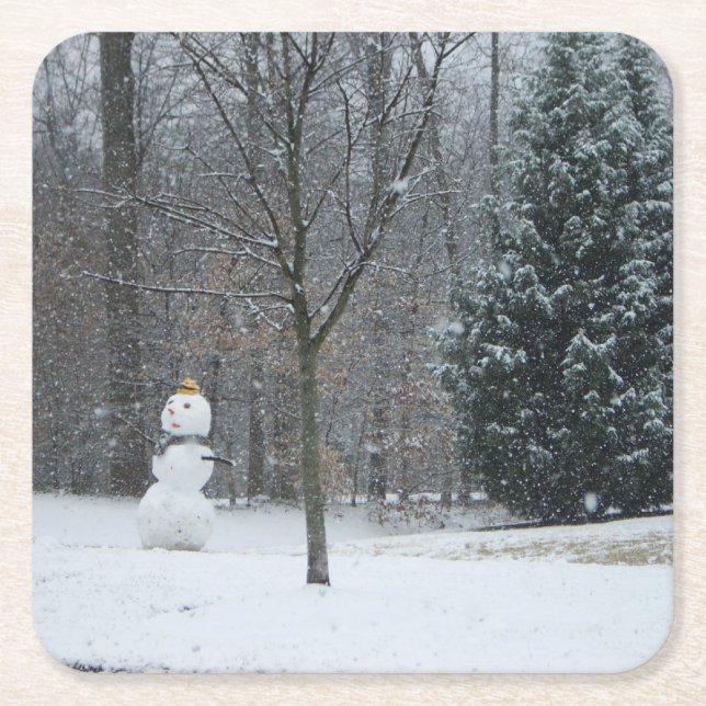 Winterschneeszene der Nachbarin Rechteckiger Pappuntersetzer (Vorderseite)