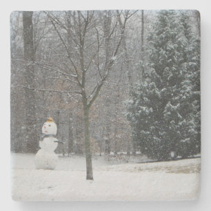 Winterschneeszene der Nachbarin Steinuntersetzer