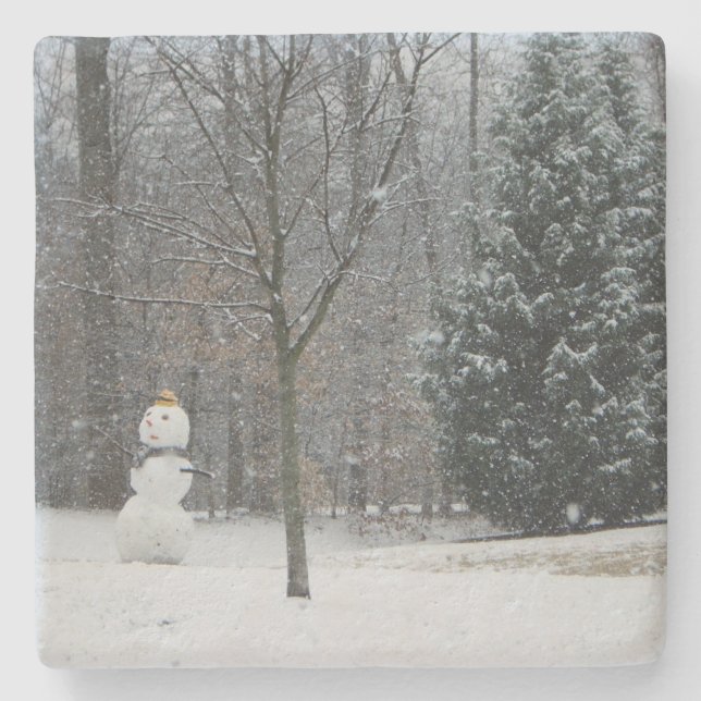 Winterschneeszene der Nachbarin Steinuntersetzer (Vorderseite)