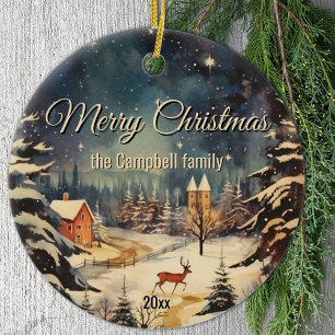 Winterschneeszene Frohe Weihnachtsfamilie Name Keramik Ornament