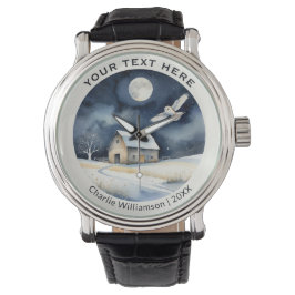 Winterschneeszene mit Barnschüssel Personalisiert Armbanduhr