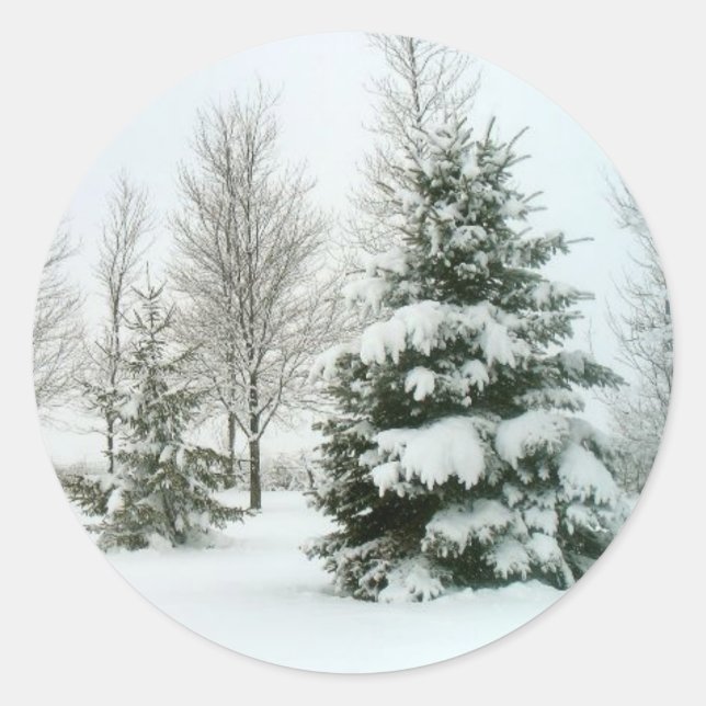 Winterschneeszene Runder Aufkleber (Vorderseite)