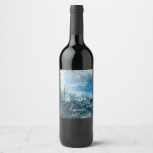 Winterschneeszene Weihnachtsfest Hochzeitsflasche Weinetikett
