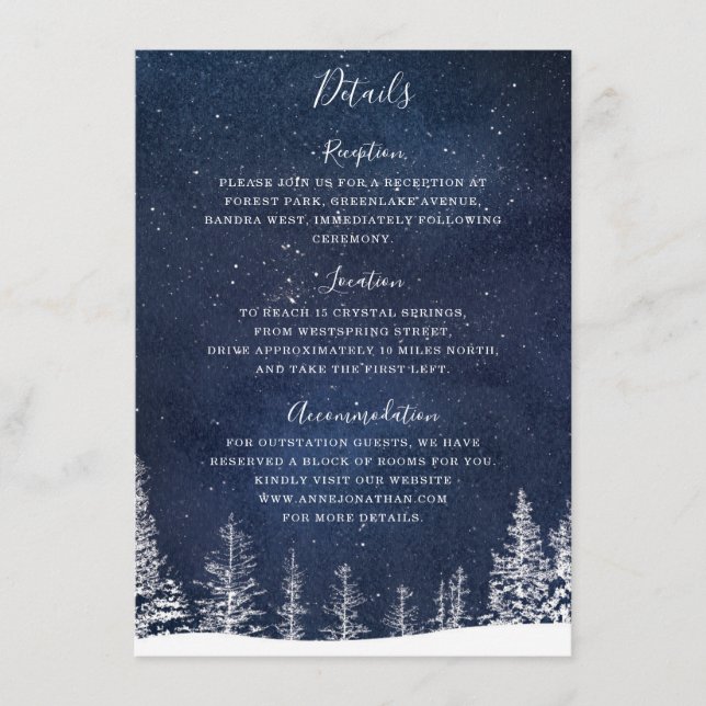 Winterschneewald-Sternennacht Hochzeit der Marine Begleitkarte (Vorderseite)