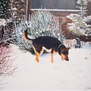 Winterschneewelt mit niedlichem Schwarz und Bräunl Flachmann