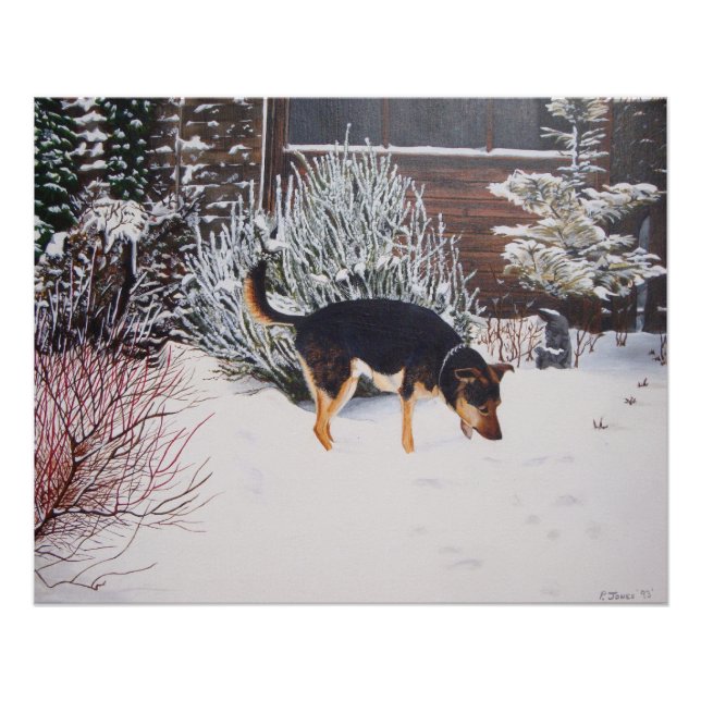 Winterschneewelt mit niedlichem Schwarz und Bräunl Poster (Vorderseite)