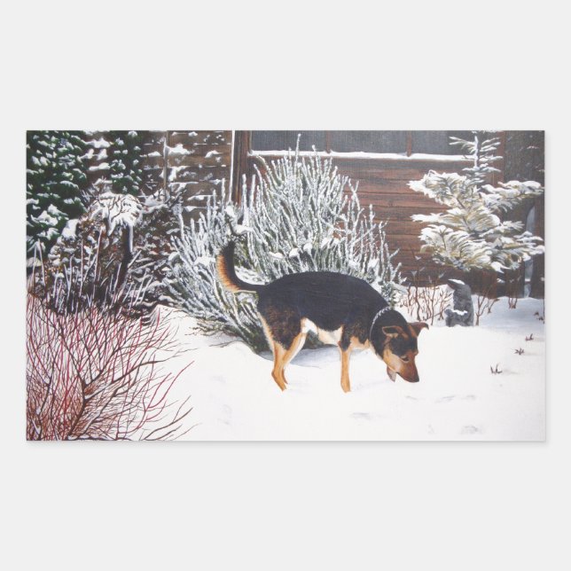 Winterschneewelt mit niedlichem Schwarz und Bräunl Rechteckiger Aufkleber (Vorderseite)
