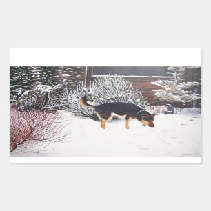 Winterschneewelt mit niedlichem Schwarz und Bräunl Rechteckiger Aufkleber