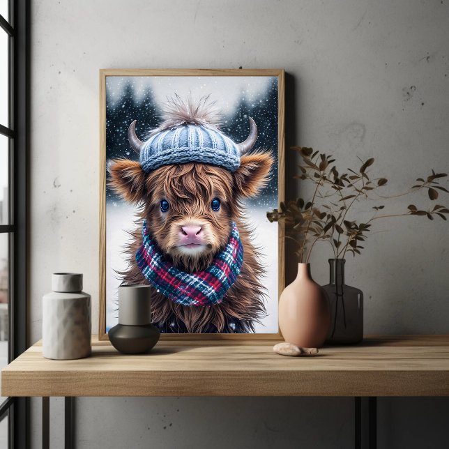 Winterschottische Hochlandkuh niedlicher Haarienco Poster (Von Creator hochgeladen)