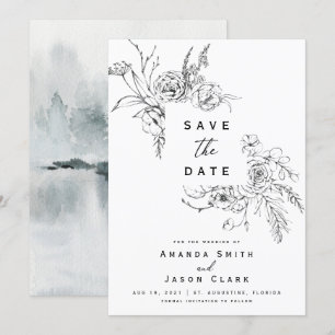 Winterschwarz und Weiß Save the Date Hochzeit Einladung