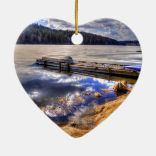 Wintersee und Kayak Wildnislandschaft Keramik Ornament
