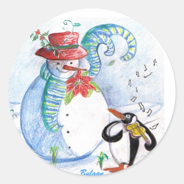 WINTERSERENADE VON SNOWMAN UND PENGUIN RUNDER AUFKLEBER (Vorderseite)
