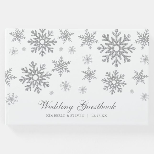 WinterSilberschneeflocken Hochzeit Gästebuch (Vorderseite)