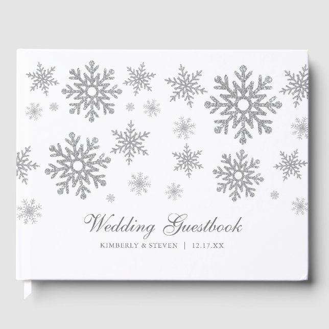 WinterSilberschneeflocken Hochzeit Gästebuch (Vorderseite)