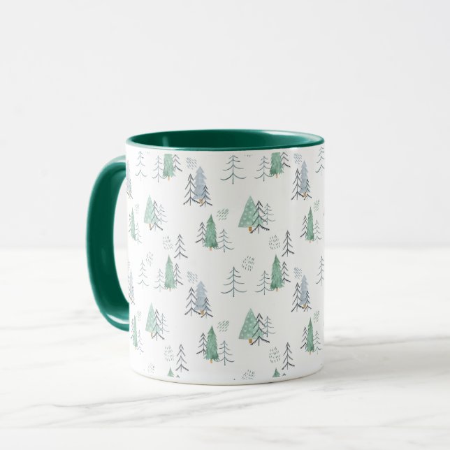 Winterskandinavisches Baummuster handgemalt Tasse (Vorderseite Links)