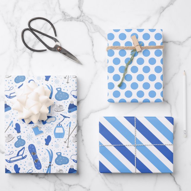 Winterski Snowboard Wrapping Paper Set 3 Geschenkpapier Set (Vorderseite)