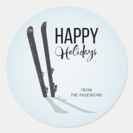 Winterskifahren glücklicher Urlaub Runde Sticker
