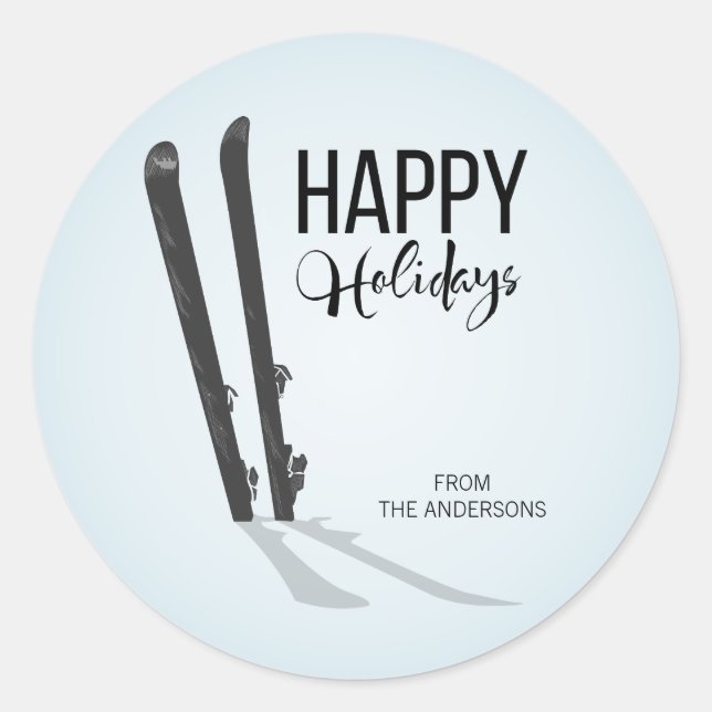 Winterskifahren glücklicher Urlaub Runde Sticker (Vorderseite)