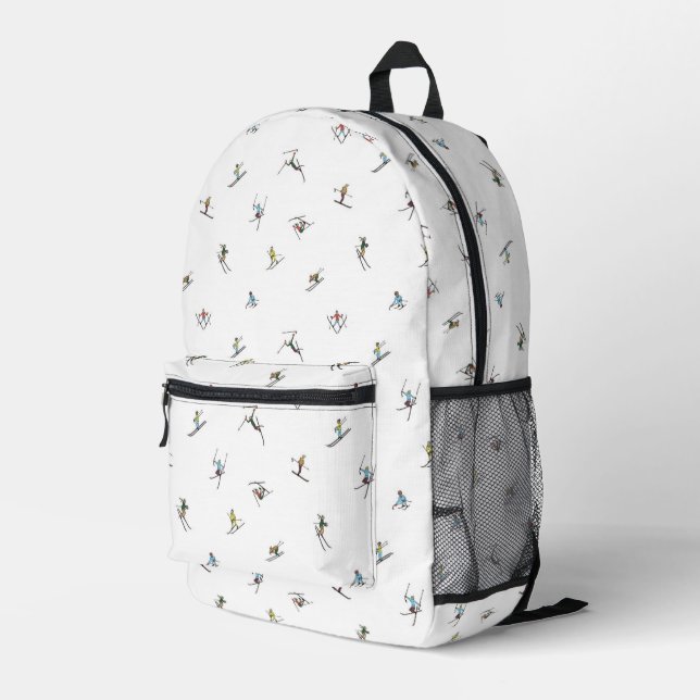 Winterskifahrer im Action-Muster Bedruckter Rucksack (Rückseitige Ecke Rechts)