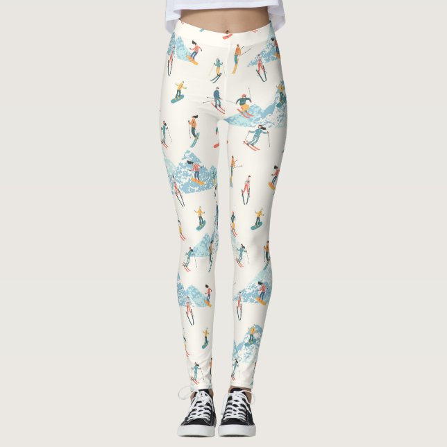 Winterskifahrer Schneeberge Leggings (Vorderseite)