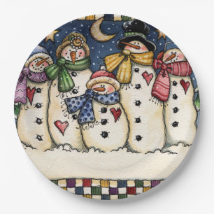 Wintersnowman-Familien-Weihnachtspapier-Teller Pappteller