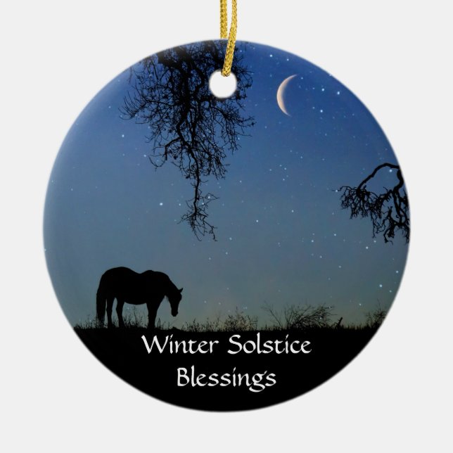 Wintersonne auf Pferd und Mond Keramik Ornament (Vorne)