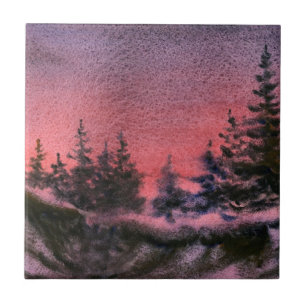 Wintersonnenuntergang Pinien - Nocturnenstadt Tile Fliese