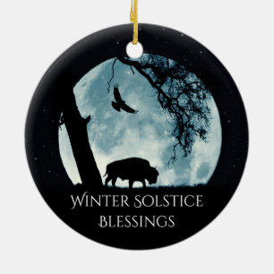 Wintersonnenwende Büffelmond und Rabe  Keramik Ornament