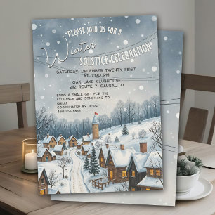 Wintersonnenwende Charmantes Schneedorfs Cozy Part Einladung