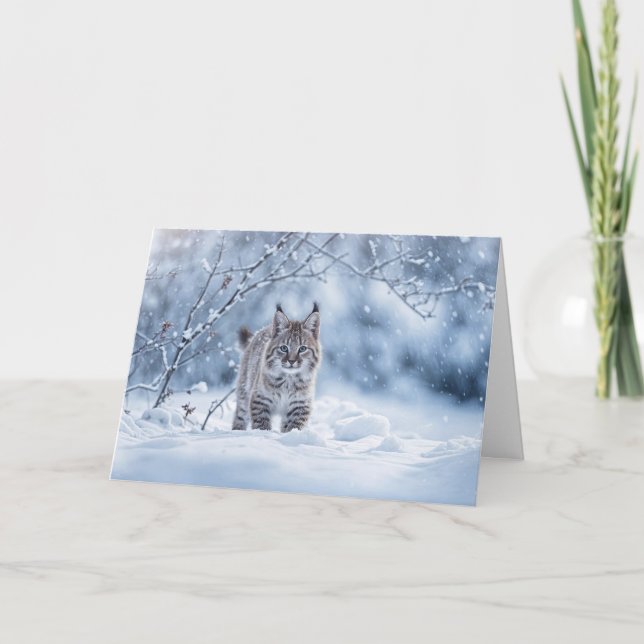 Wintersonnenwende mit Rotluchs und Schnee Karte (Vorderseite)