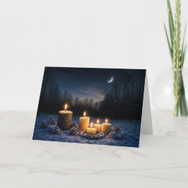Wintersonnenwende Yule mit Kerzen in der Schneenac Karte