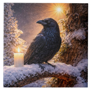 Wintersonnenwende Yule Rabe und Schnee Fliese