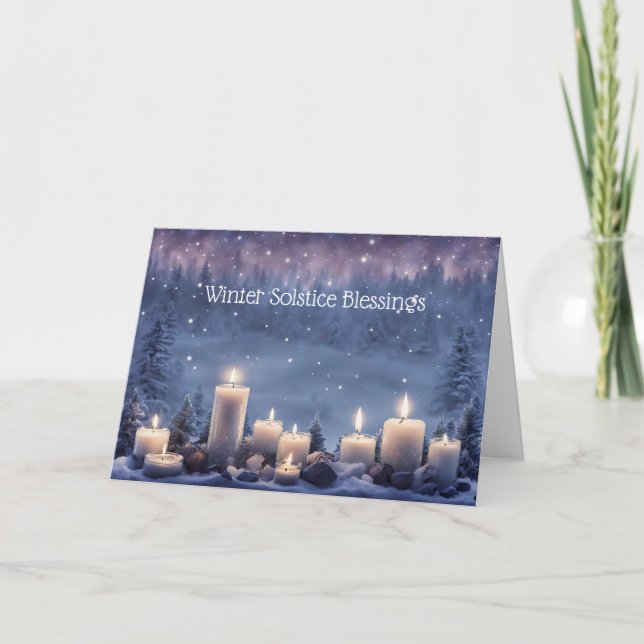 Wintersonniges Weihnachten mit Kerzen im Schnee Karte (Vorderseite)