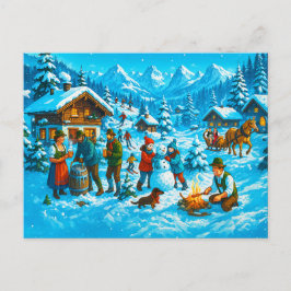 Winterspass im Alpendorf Feiertagspostkarte