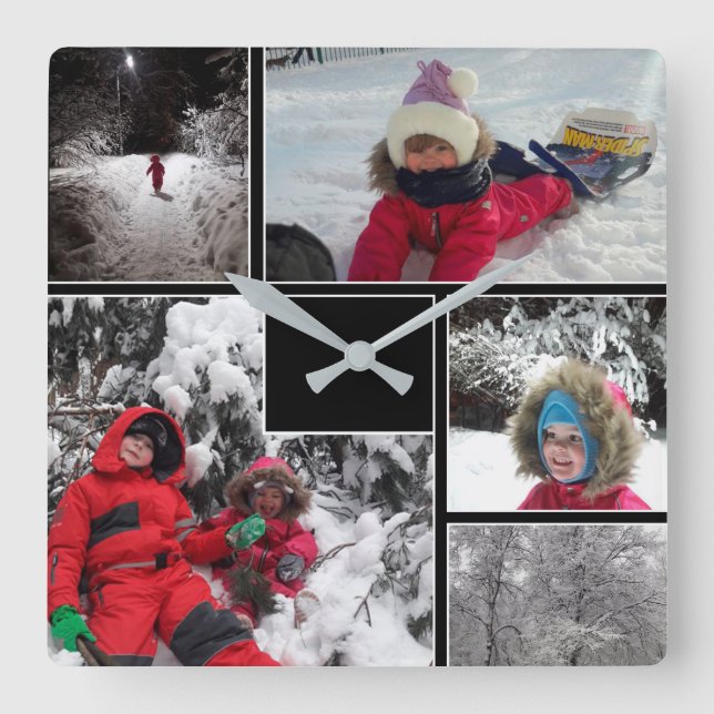Winterspass-Kinderspiele Schnee individuell anpass Quadratische Wanduhr (Vorderseite)