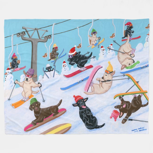 Winterspass Skifahren Weihnachtsbäder Fleecedecke (Vorderseite (Horizontal))
