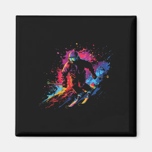 Wintersport Alpin Malerei Splash Skifahrer Schnee Magnet