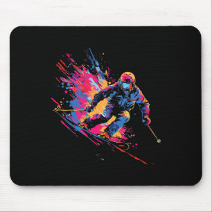 Wintersport Alpin Malerei Splash Skifahrer Schnee Mousepad