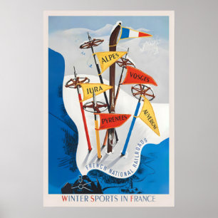 Wintersport in Frankreich Jura Alpen Vogesen Pyren Poster