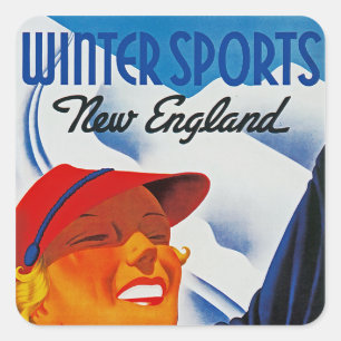 Wintersport in New England Quadratischer Aufkleber
