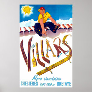 Wintersport in Villars, Schweiz, Vintage Poster