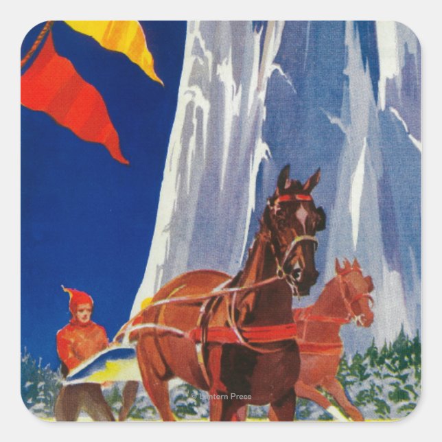 Wintersport in Yosemite PosterYosemite, CA Quadratischer Aufkleber (Vorderseite)