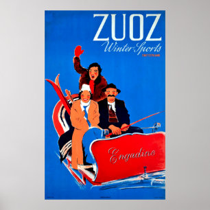 Wintersport in Zuoz, Engadin, Schweiz Poster