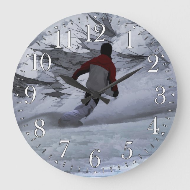 Wintersport mit Snowboarder "Carving the Mountain" Große Wanduhr (Vorderseite)